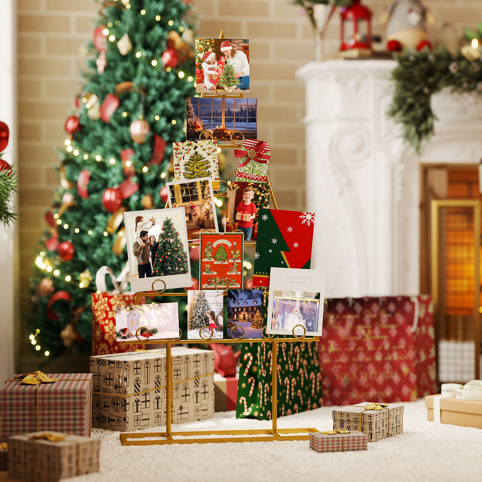 2er-Pack Kartenhalter Weihnachtsbaum-Fotohalter mit 36 Rundklammern Metall-Hängeregale dekorativer Kartenständer Schwarz