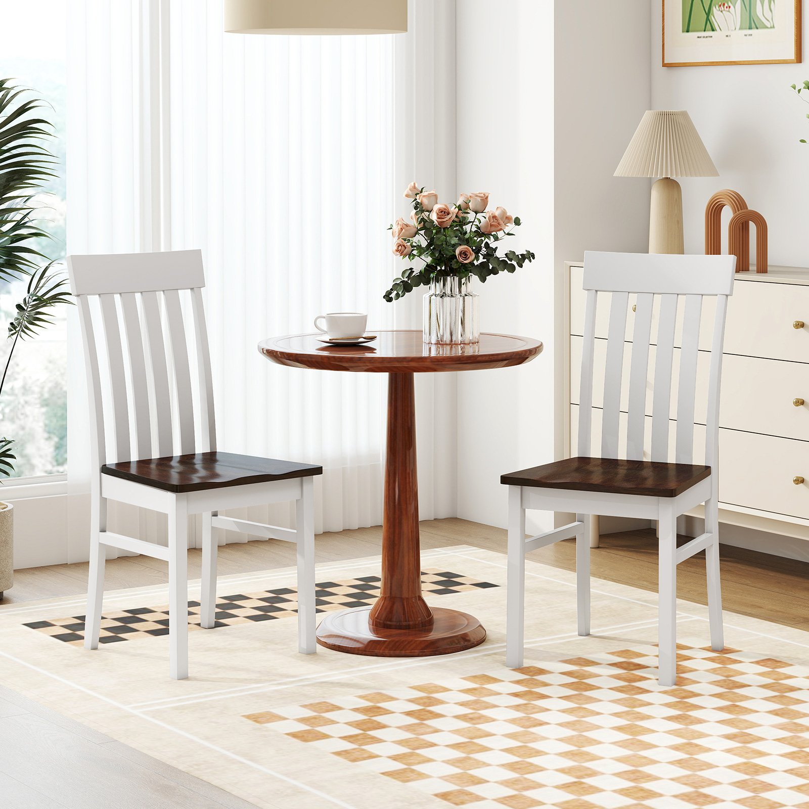2er-Set Esszimmerstühle armlose Küchenstühle mit ergonomischer Rückenlehnen & vertieftem Sitz Braun