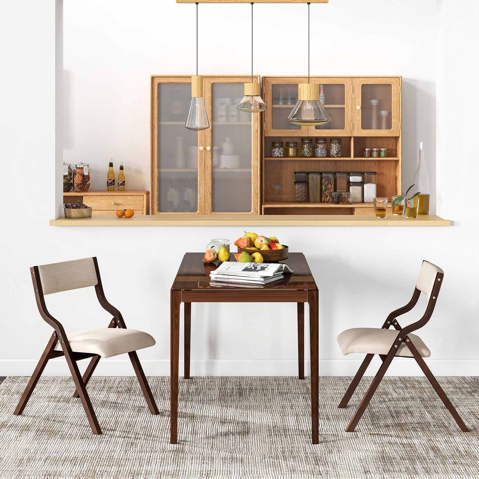 2er Set Esszimmerstuhl mit Gepolsterten Sitzen & Massivholzrahmen Klappstühle Braun