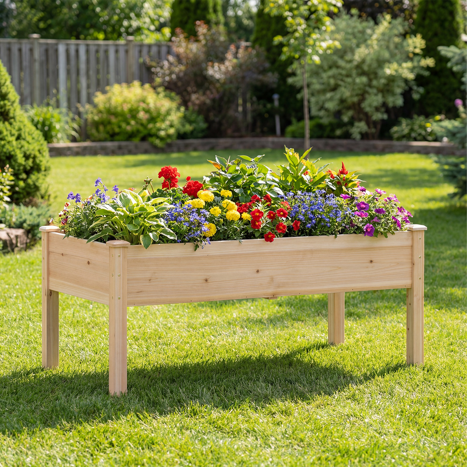 2er Set Holz Hochbeet Mit Beinen 122x62x48cm 130kg Tragfähigkeit Für Garten Balkon Terrasse Natur