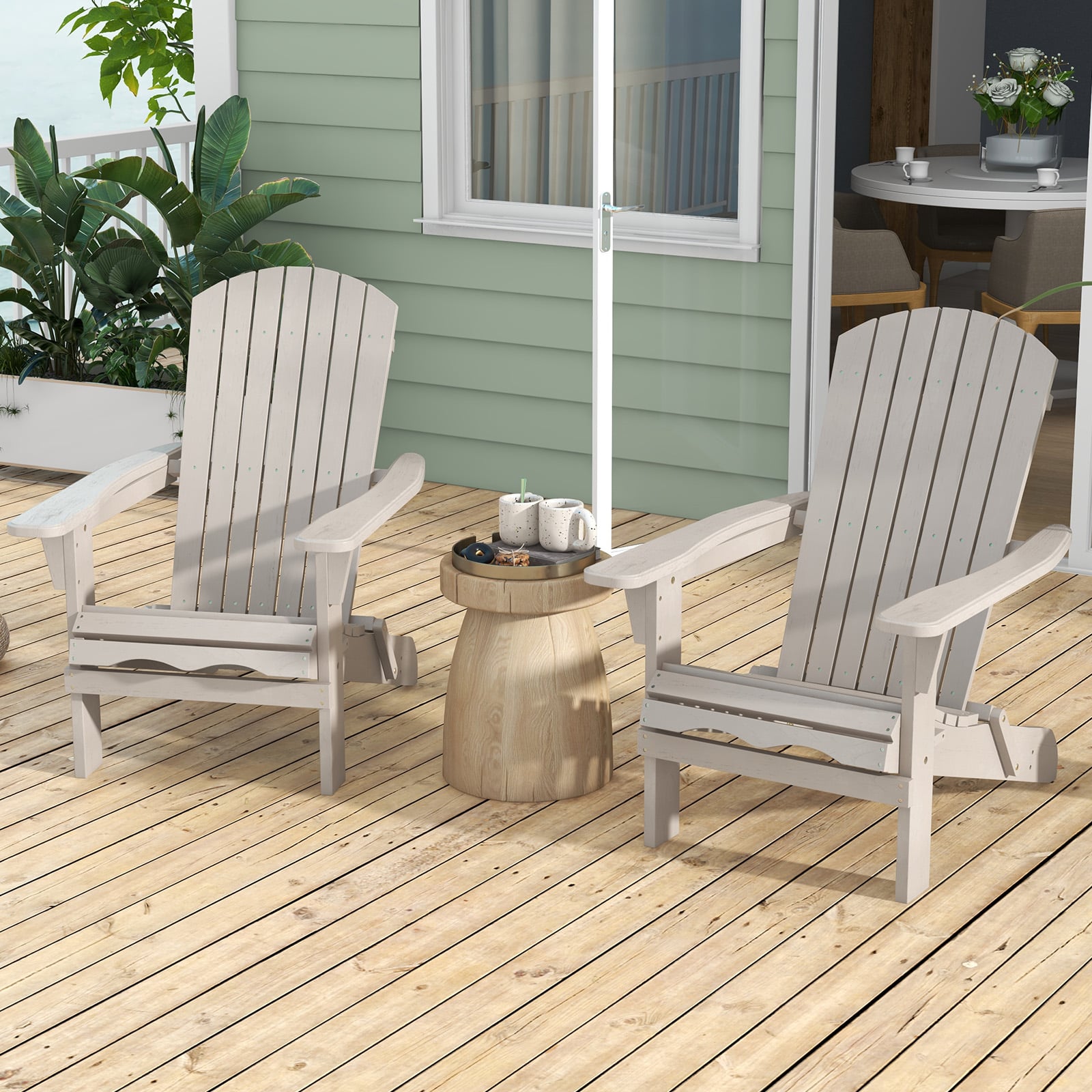 2-er Set Klappbarer Adirondack Stuhl aus Holz mit 180 kg Tragfähigkeit Gartensessel Grau