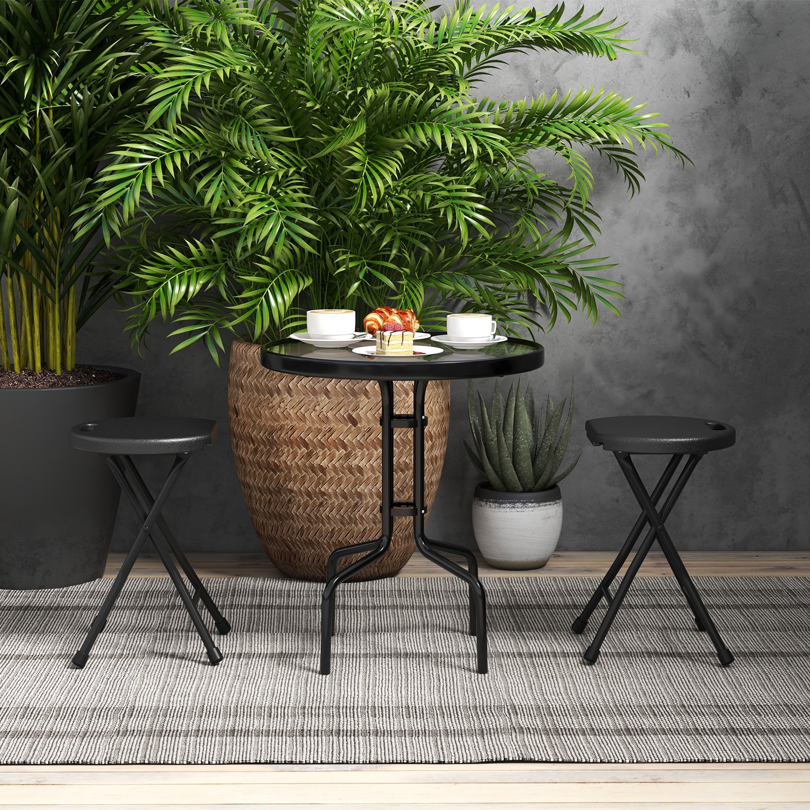 2er Set Klapphocker klappbarer Hocker mit Tragegriff, 150 kg Tragkraft für Küche Garten Schwarz