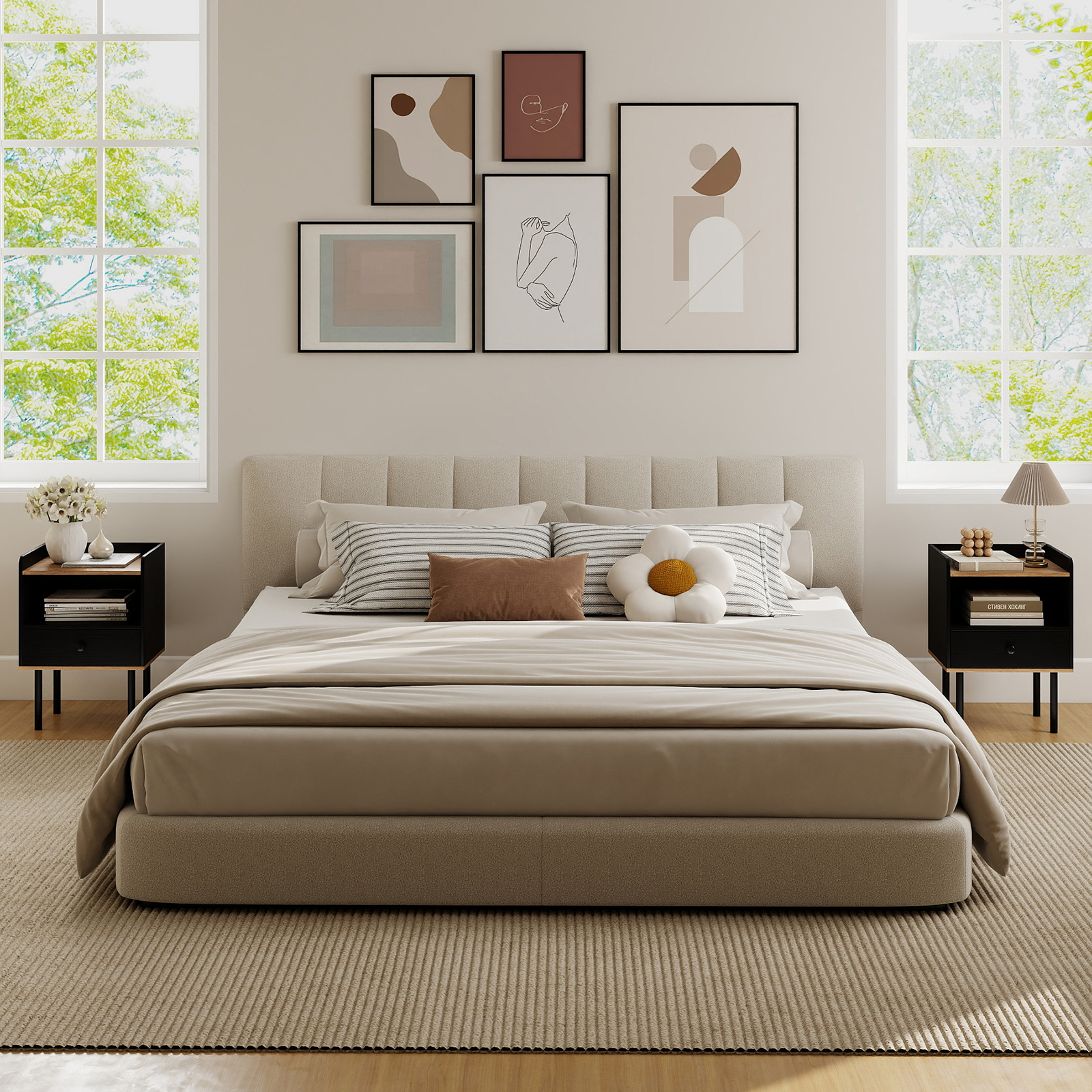 2er Set Nachttisch Nachttisch mit Schublade & offenem Ablagefach moderner Sofatisch mit Metallbeinen Schwarz