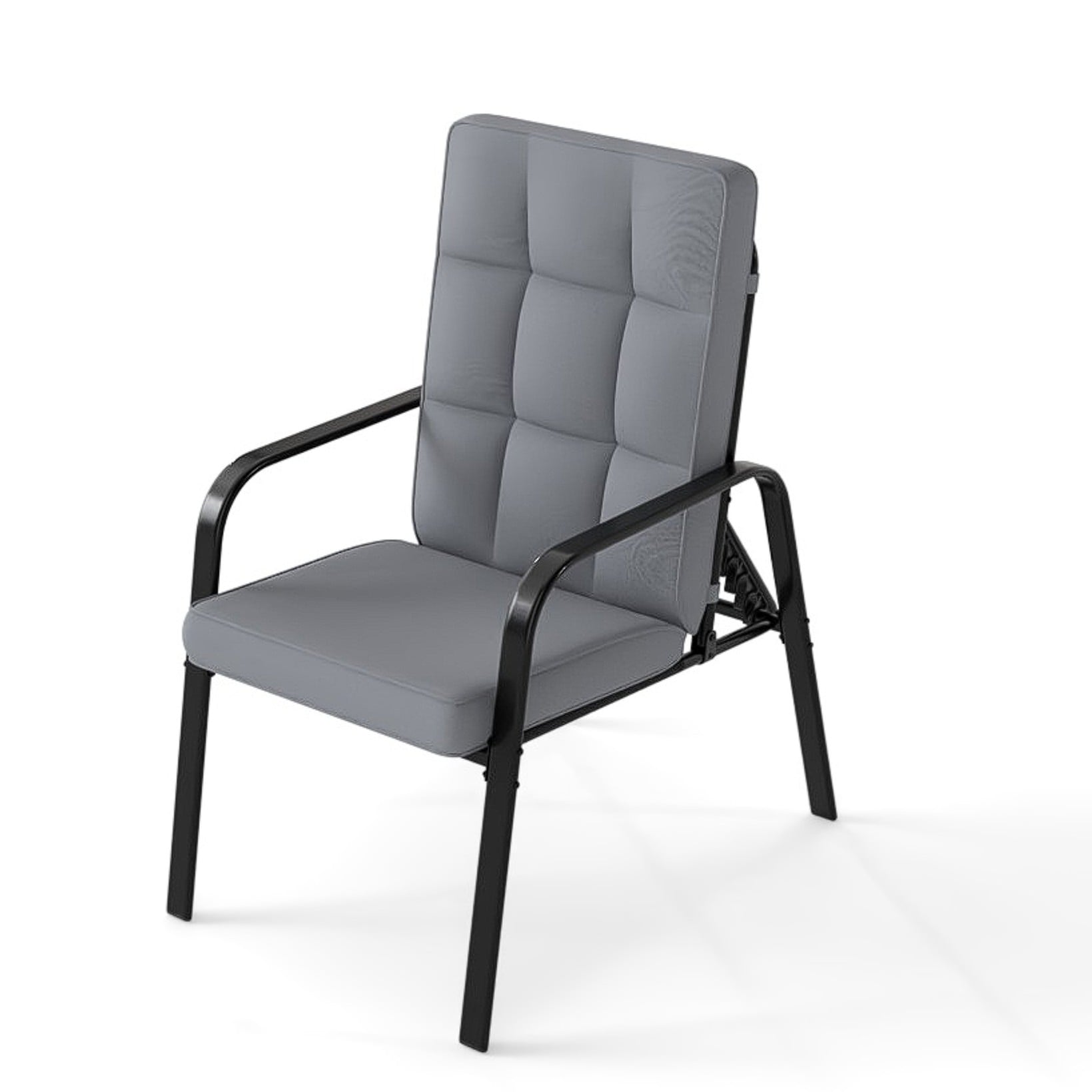 2er-Set Patio Stühle Verstellbare Rückenlehnen mit 5 Stufen Abnehmbare Kissen und Metallarmlehnen Grau