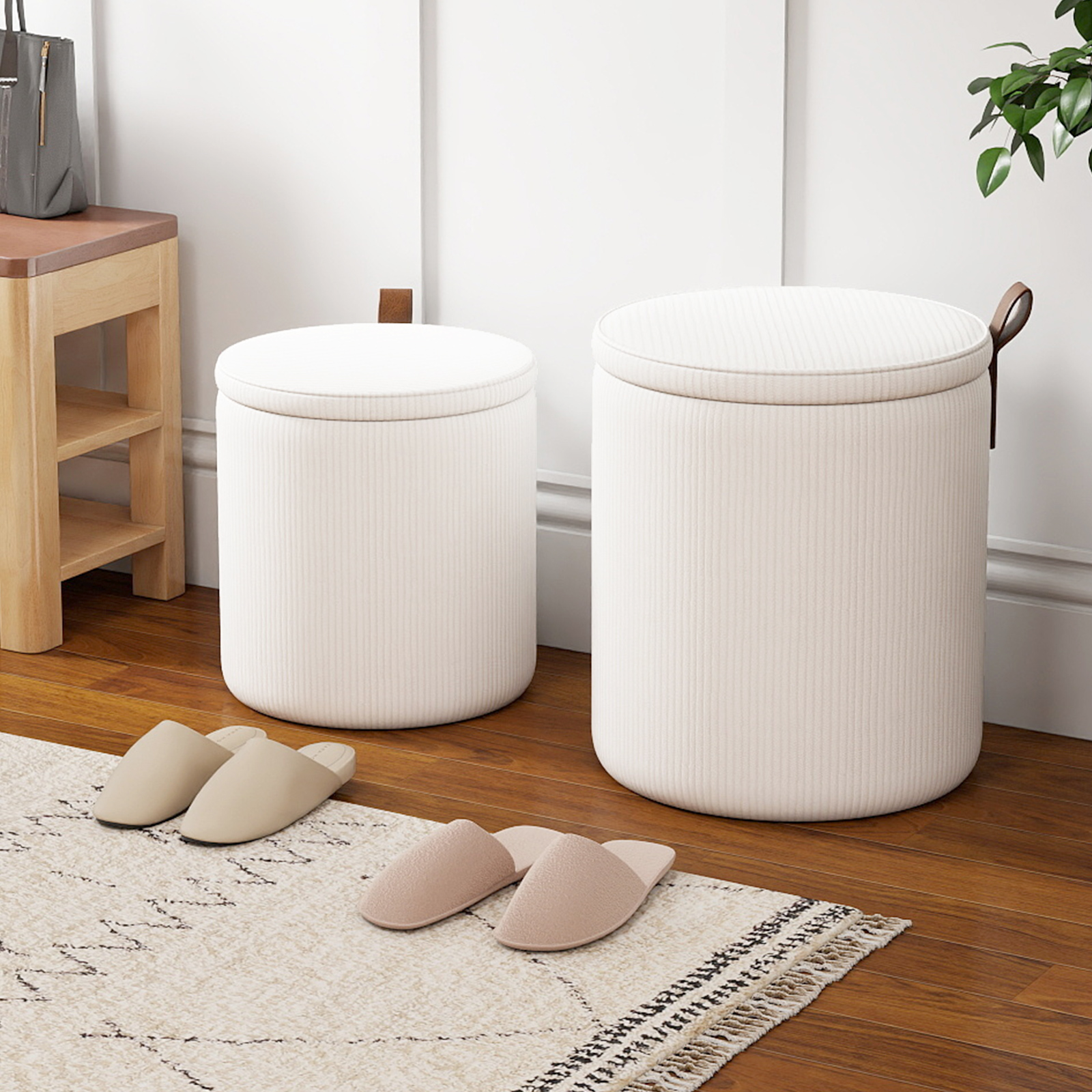 2er-set Runde hocker mit stauraum verschachtelbare Sitzhocker mit abnehmbaren Deckeln Weiß