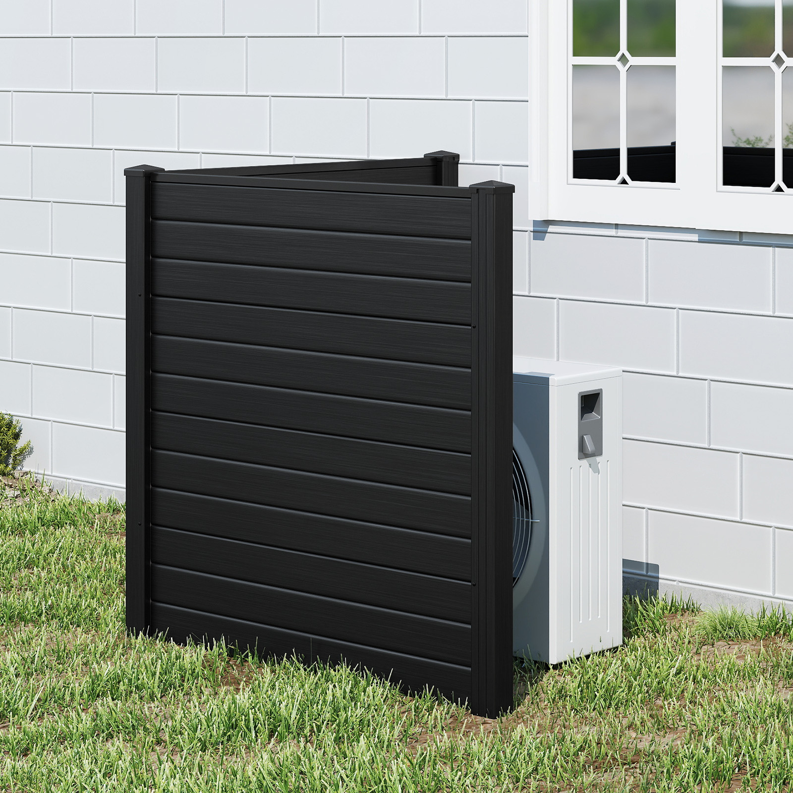 2 Paneele Sichtschutzzaun 123 x 123 cm Gartenzaun PVC mit 3 verzinkte Metall-Erdspieße Schwarz