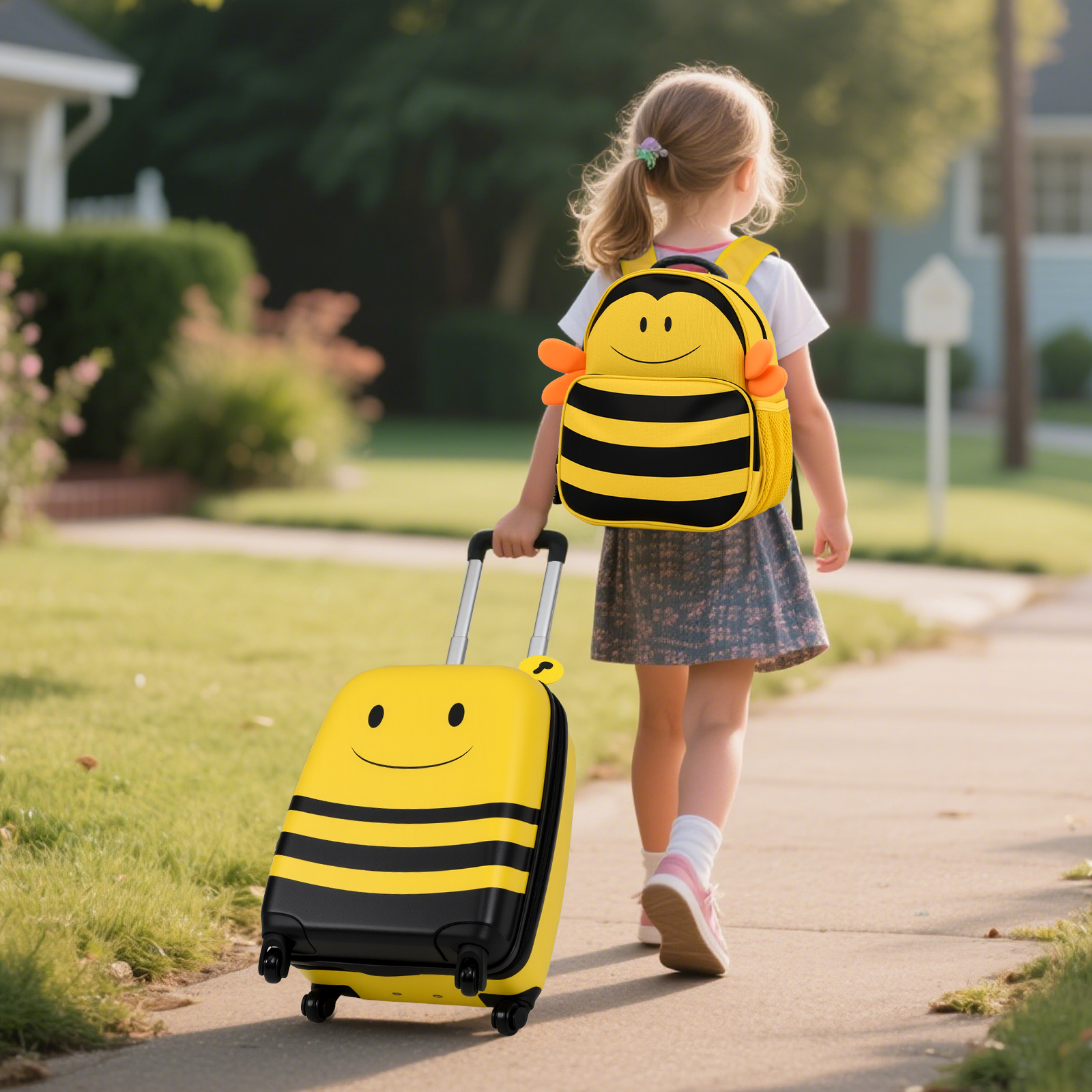 2tlg Kinderkoffer + Rucksack 12”+16” Kindertrolley Kindergepäck mit Anti-Verlust-Seil Bienen