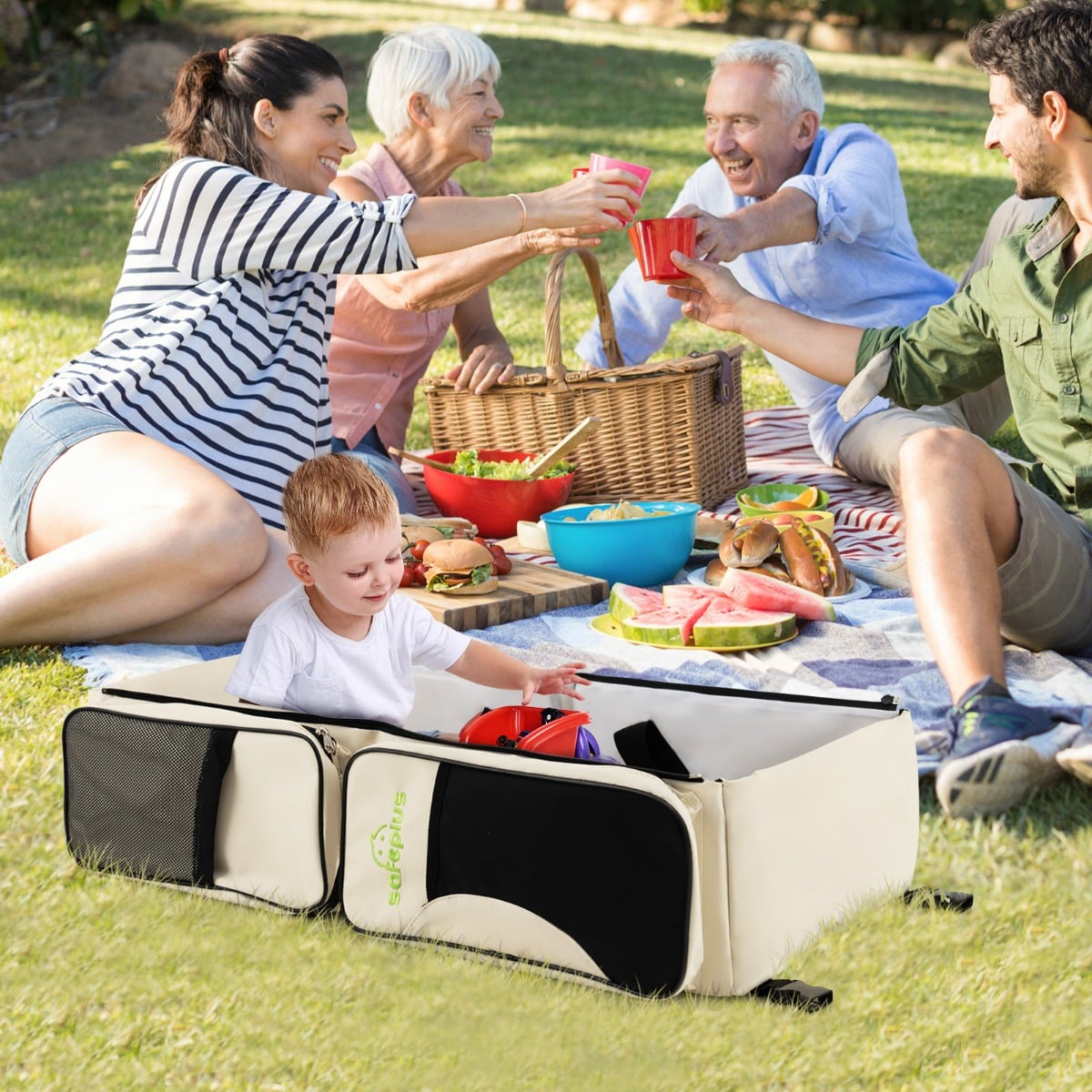 3-in-1-Wickeltasche Tragbare Baby-Reisetasche mit Wickelunterlage 85 x 38 x 18 cm