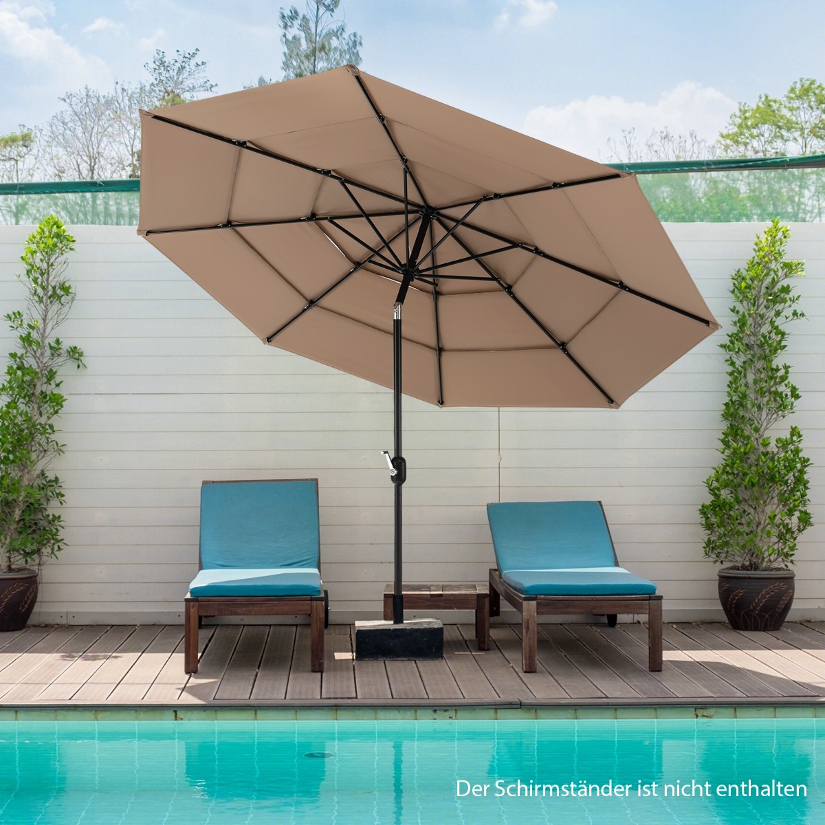 3-Stöckiger Terrassenschirm Doppelt Belüfteter Außenschirm 306 x 306 x 252 cm Braun