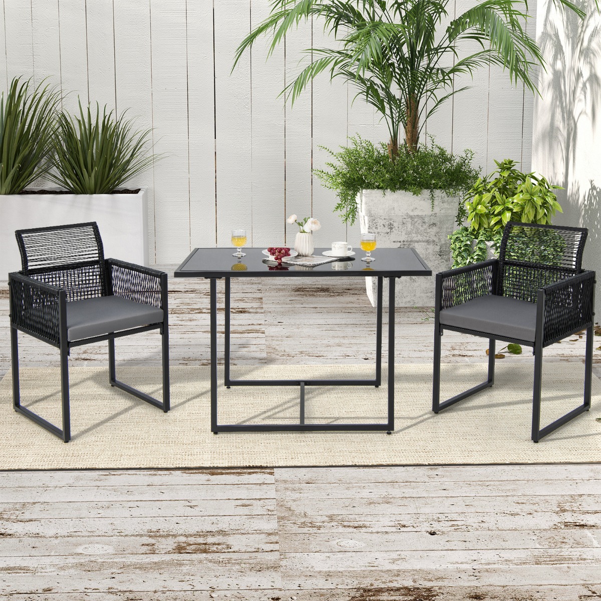 3-Teiliges Outdoor-Dining-Set mit Klappbarer Rückenlehne & Sitzkissen Terrassenmöbel-Set
