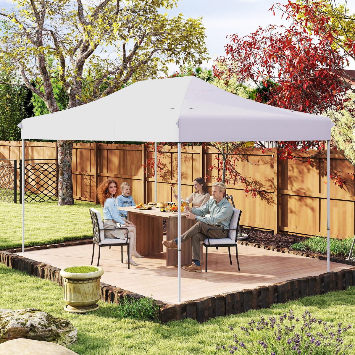 3 x 4,5 m Faltpavillon mit Rollentasche & 4 Seilen Höhenverstellbarer Pop Up Pavillon Gartenpavillon Weiß