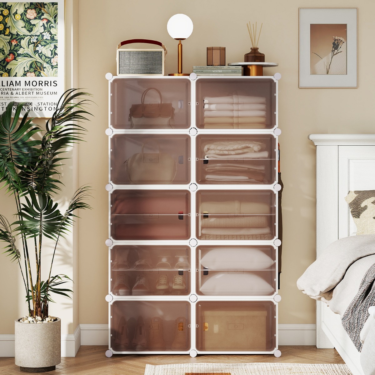 Schuhregal 10-stöckiger Schuhschrank mit herausnehmbaren Regalen stapelbare Schuhboxen für 40 Paar Schuhe