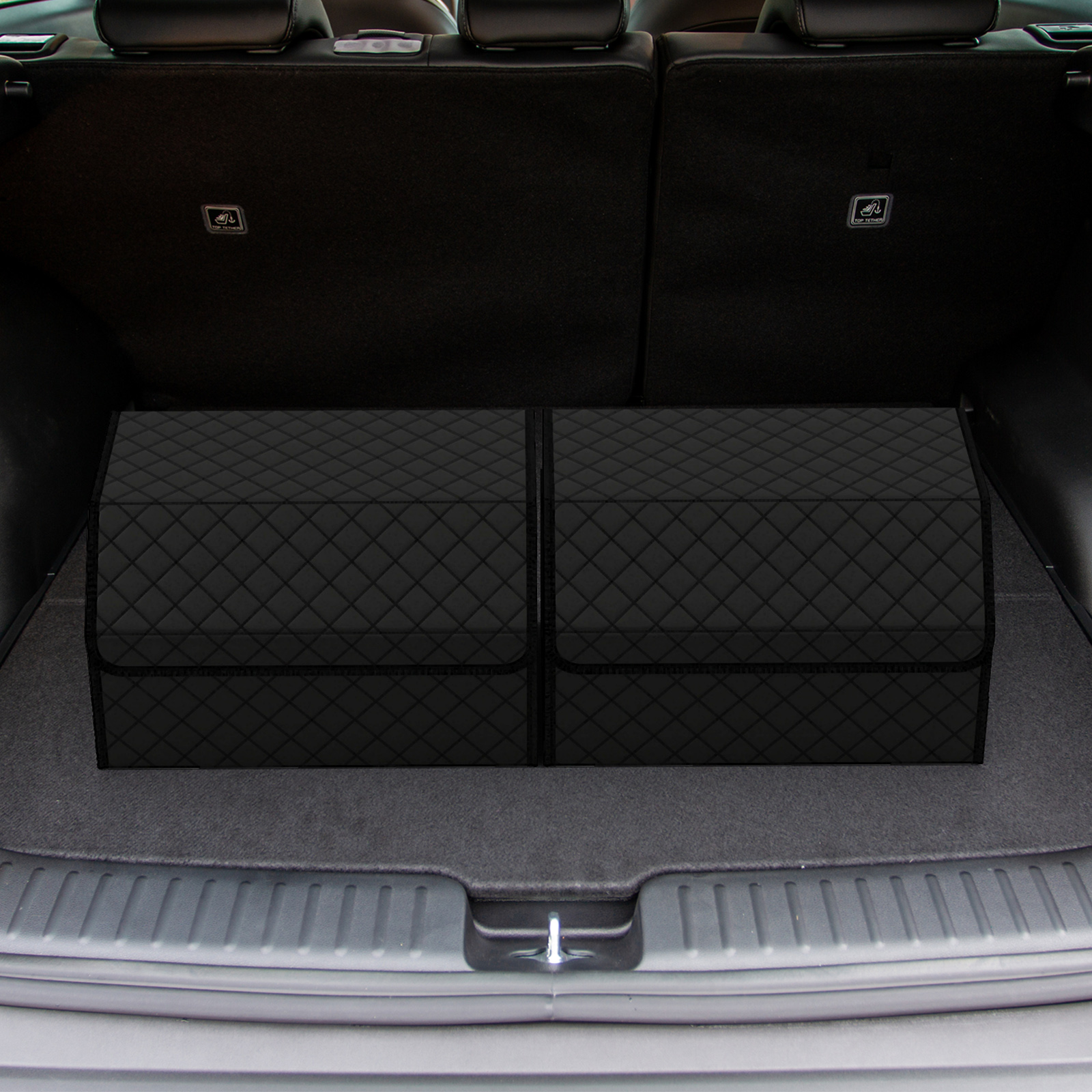 35L Faltbarer Auto-Kofferraum-Organizer aus Leder mit Deckel & Flexibler Trennwand Gesteppt