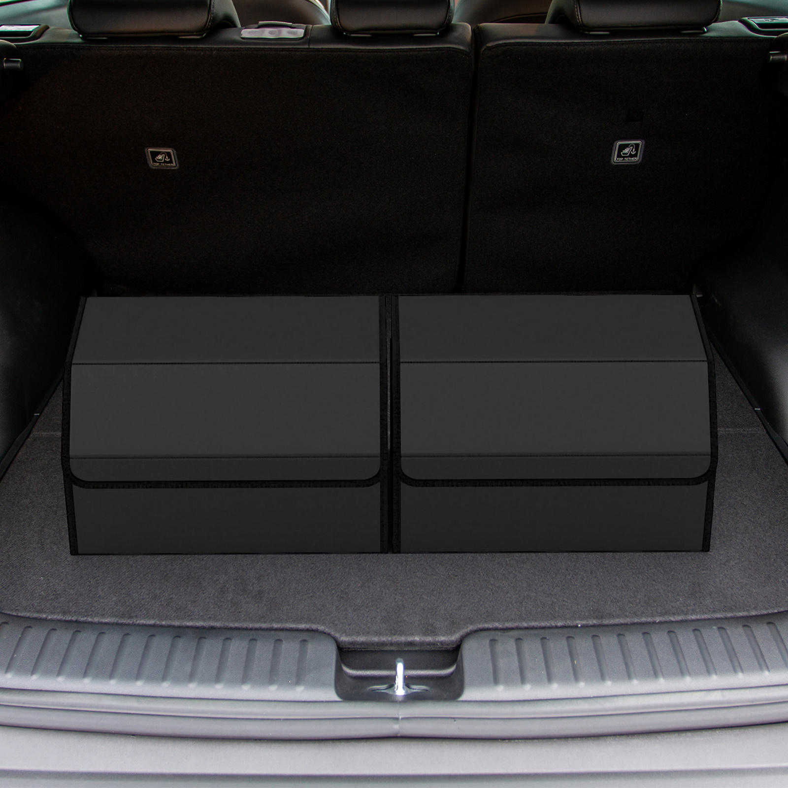 35L Faltbarer Auto-Kofferraum-Organizer aus Leder mit Deckel & Flexibler Trennwand Glatt