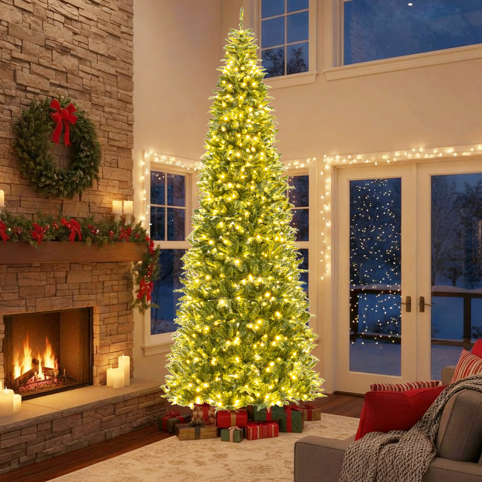 360 cm hoher vorgelichter künstlicher Weihnachtsbaum Schnellanschluss Indoor-Outdoor Weihnachtsdekoration Grün