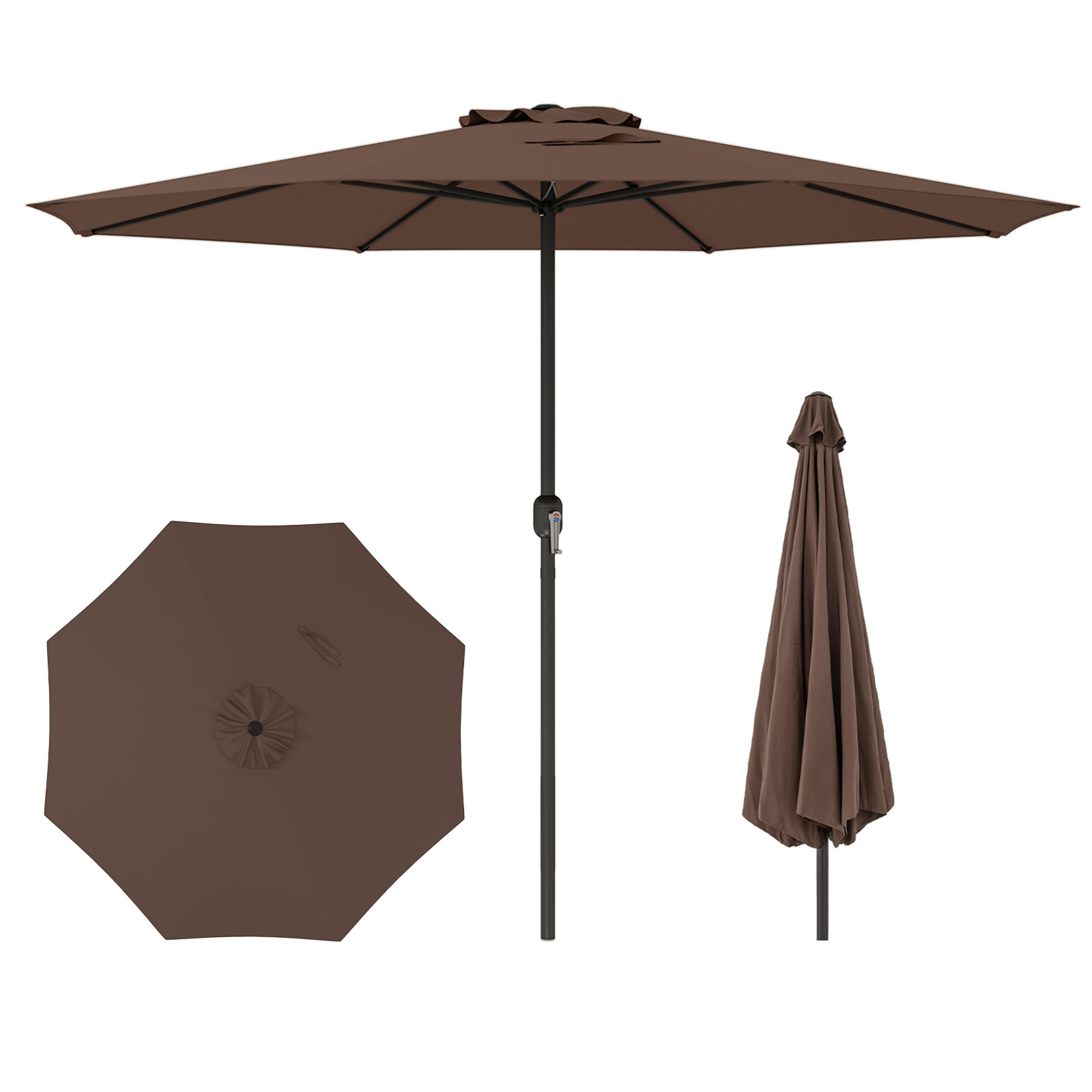 Sonnenschirm 350 cm großer Gartenschirm mit Kurbel Terrassenschirm mit 8 Rippen Kaffee