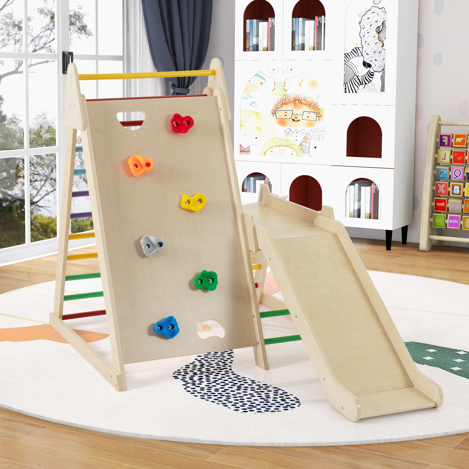 3 in 1 Kletterleiter & Kletterwand & Rutsche Indoor Klettergerüst zum Klettern & Rutschen Bunt