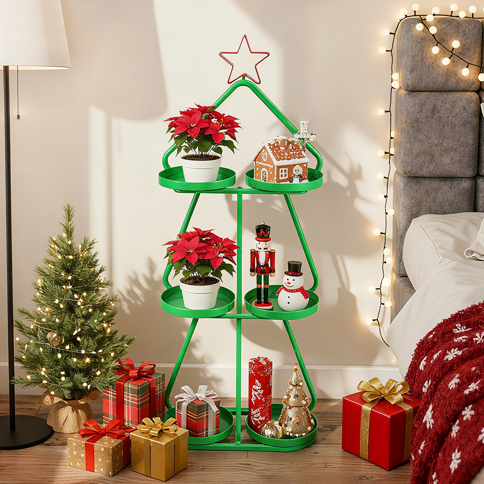 3-stufiger Metall Pflanzenständer in Weihnachtsbaum-Form Blumenständer Blumenregal
