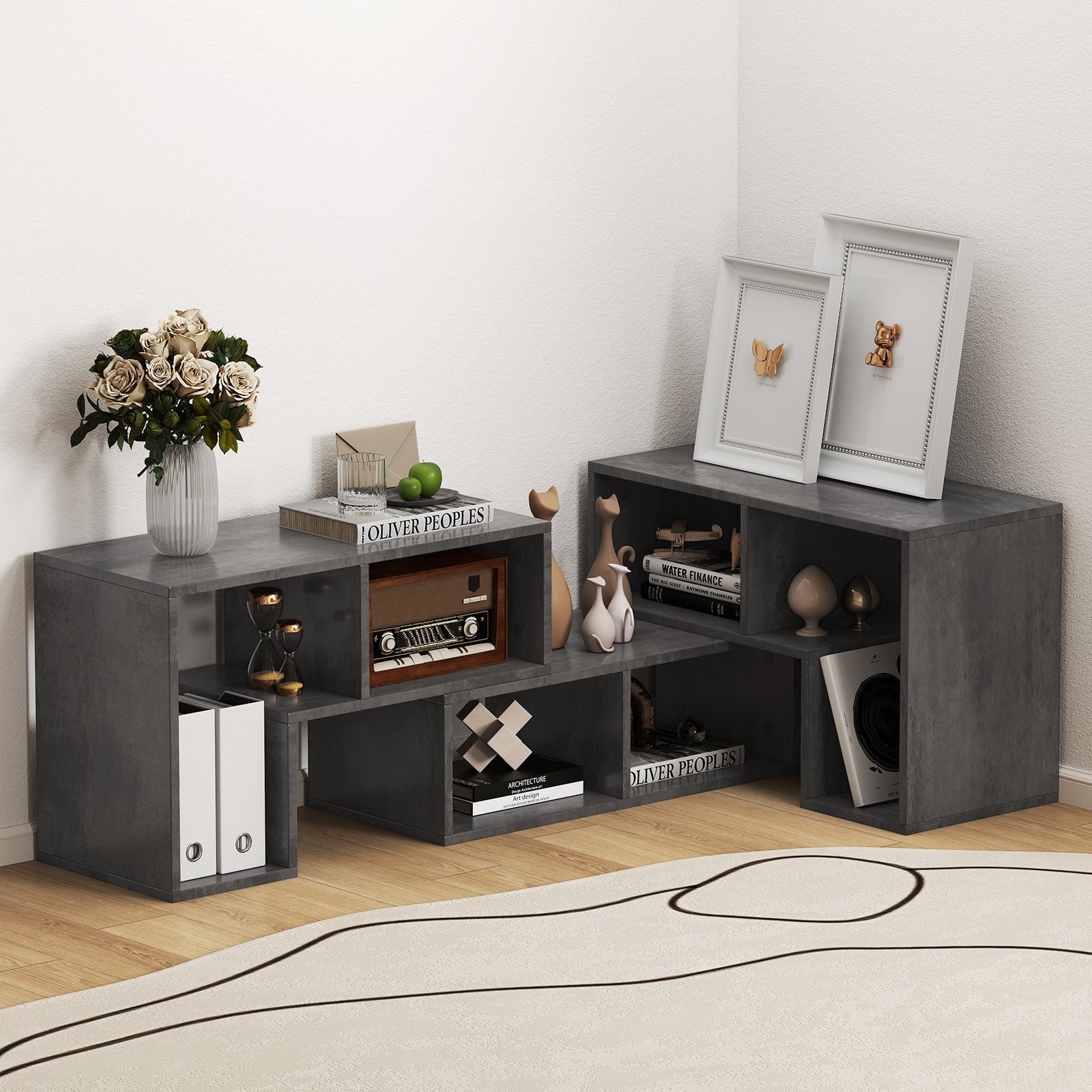 3-teiliger Fernsehschrank aus Holz für TVs bis zu 65' Frei Kombinierbarer Fernsehtisch Grau