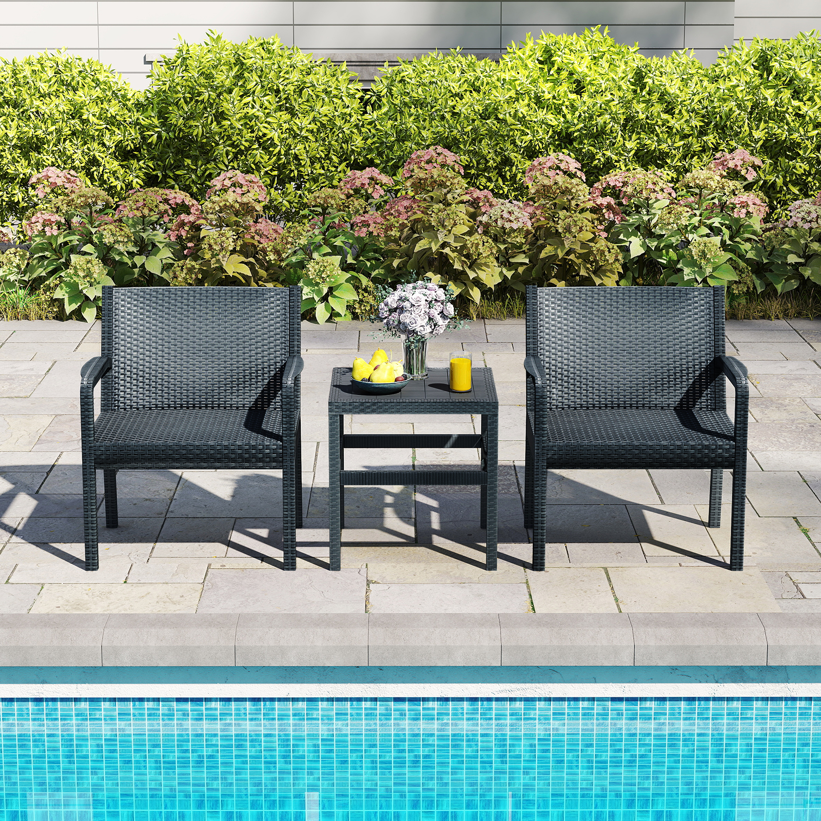 3tlg. Rattan Gartenmöbel Set Wetterfestes Balkonmöbel Balkonset inkl. 2 Stühle mit Tisch Grau