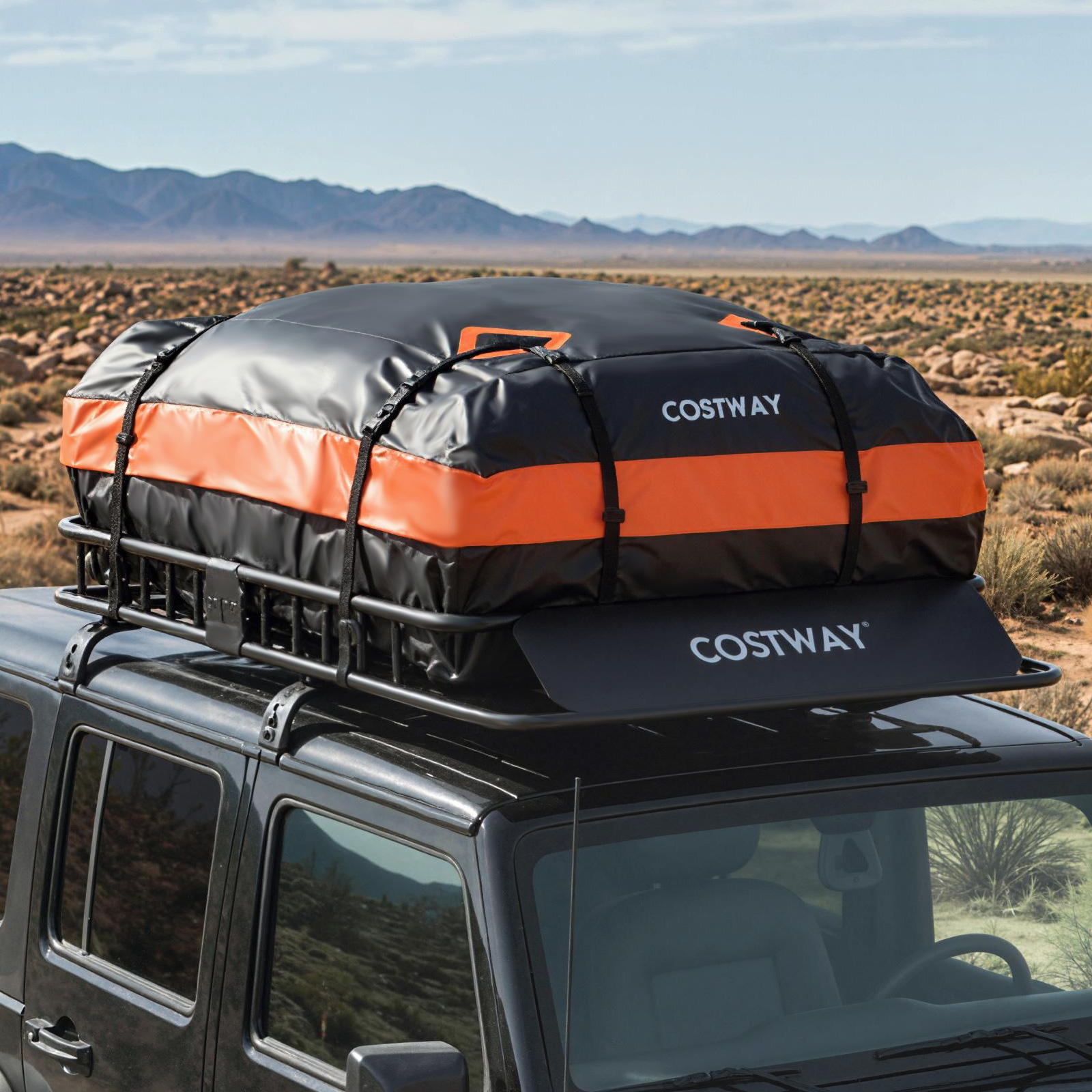 425 L Dachbox Auto mit Dachträger & 6 Türhaken & Tragetasche Wasserdichter Dachkoffer Orange
