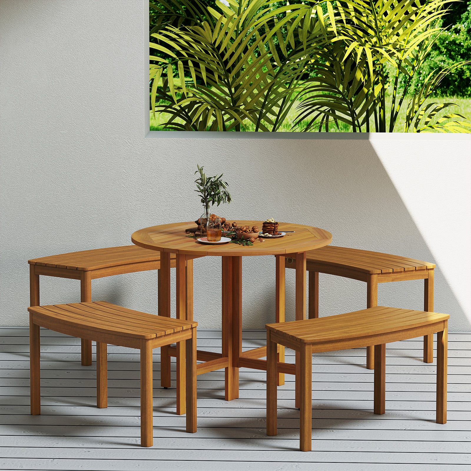 4er Set Holz Gartenbank ohne Rückenlehne Sitzbank Gebogene Holzbank Parkbank Natur
