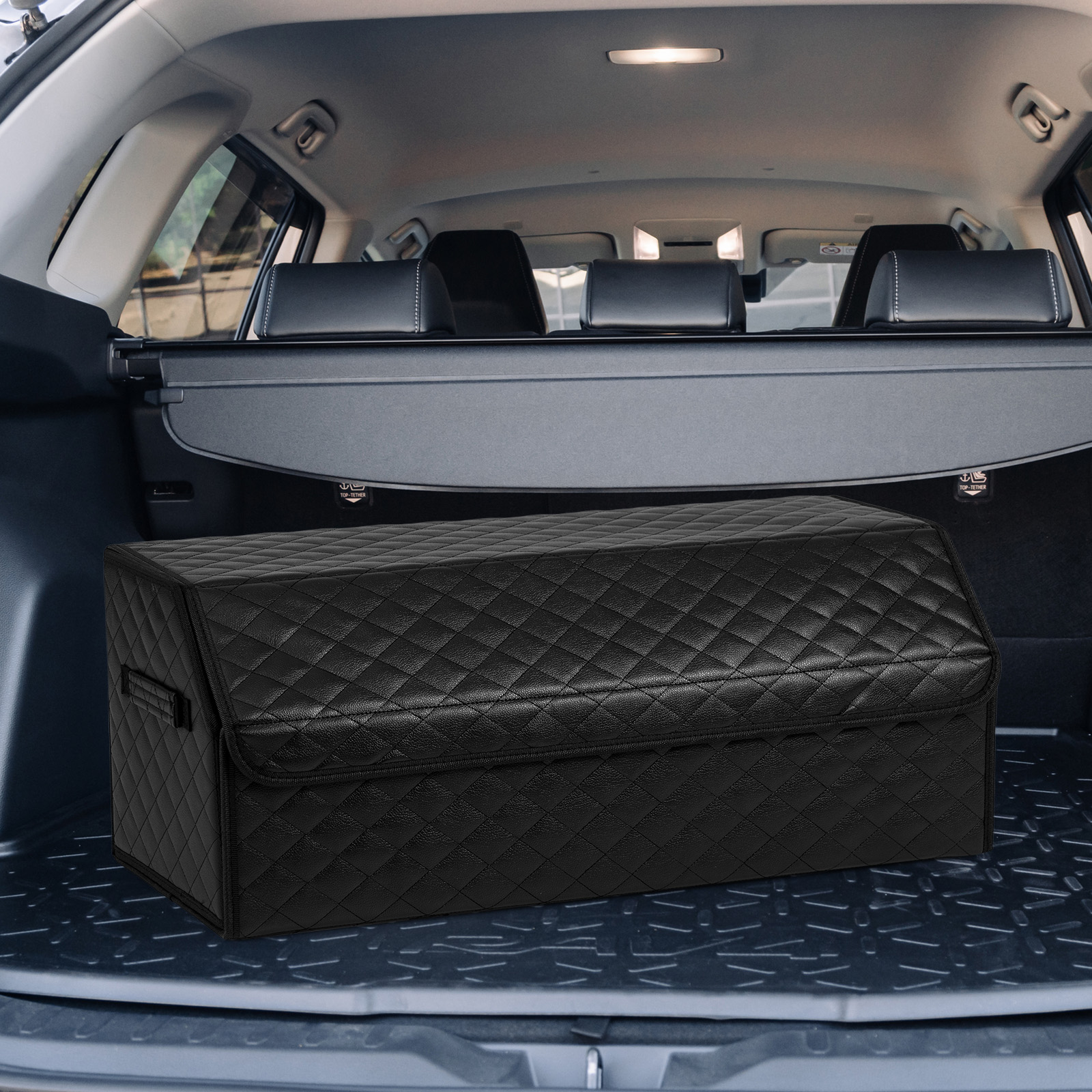 51L Faltbarer Auto-Kofferraum-Organizer aus Leder mit Deckel & Flexibler Trennwand Gesteppt