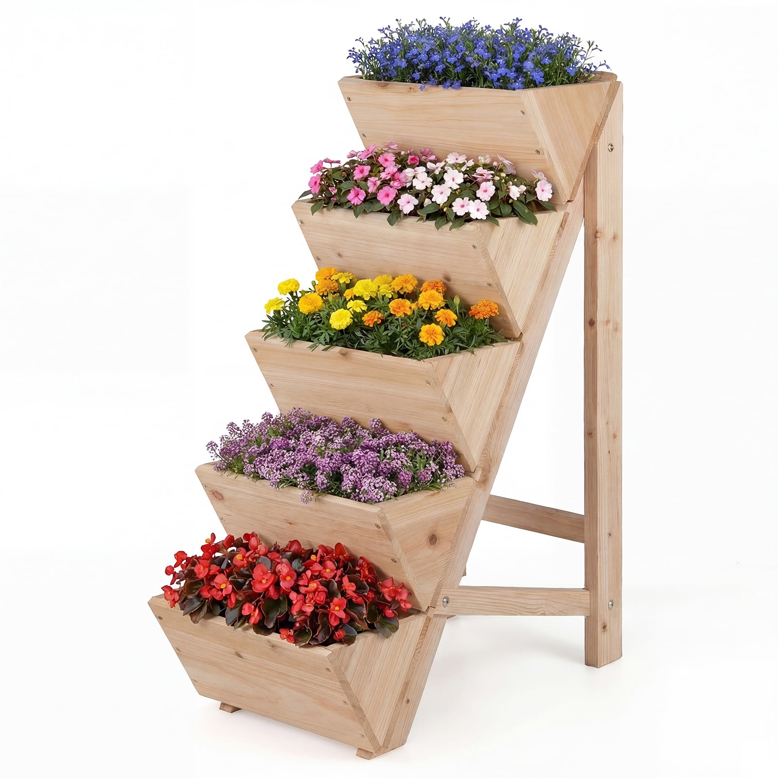 5 8 Etagen Hochbeet Tannenholz V Form Pflanzkästen Dreiecksstandfuß Platzsparend Für Balkon Garten Terrasse Natur