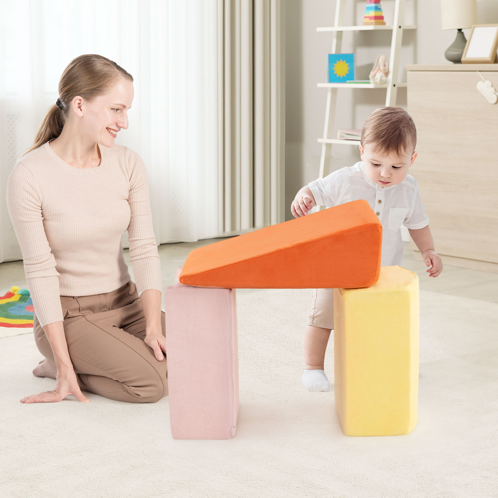 5-teiliges Kletter- & Krabbelspielset weiche Kletterblöcke mit Bällebad maschinenwaschbaren Bezüge Bunt