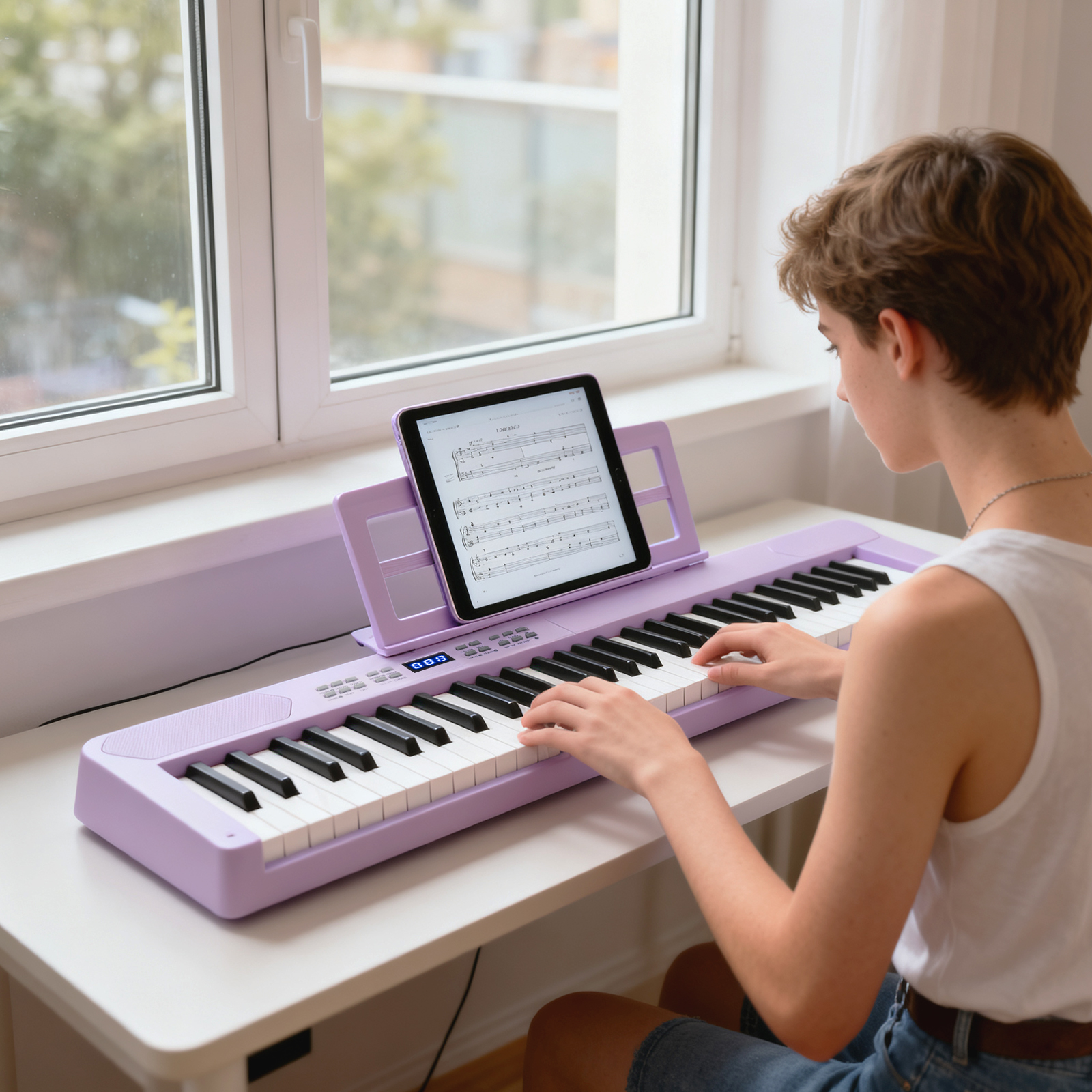 61-Tasten faltbares Klavierkeyboard vollwertiges elektronisches Keyboard mit MIDI- & Split-Funktion Lila