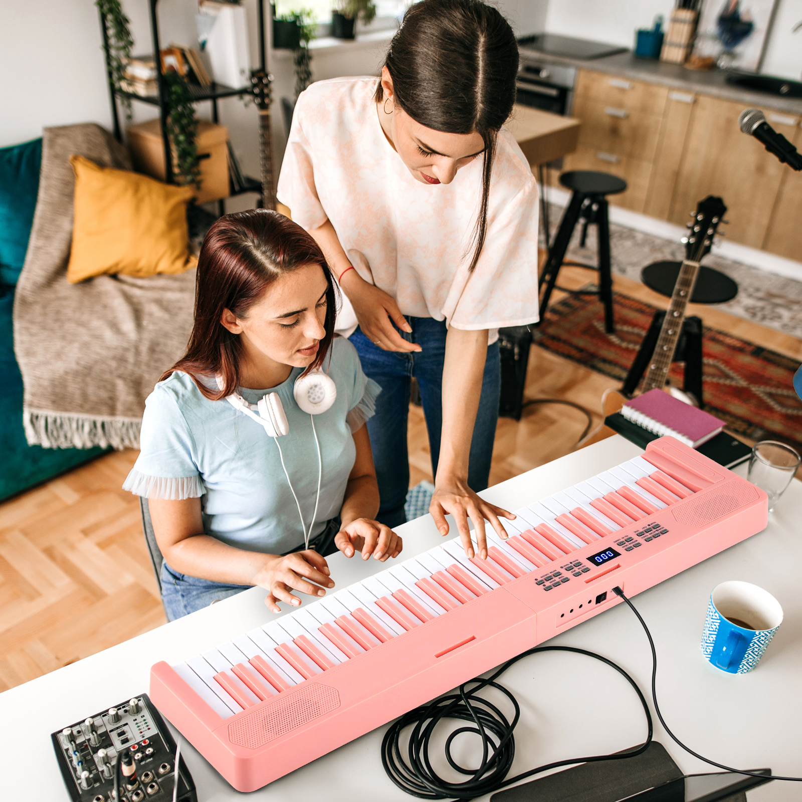 61-Tasten faltbares Klavierkeyboard vollwertiges elektronisches Keyboard mit MIDI- & Split-Funktion Rosa