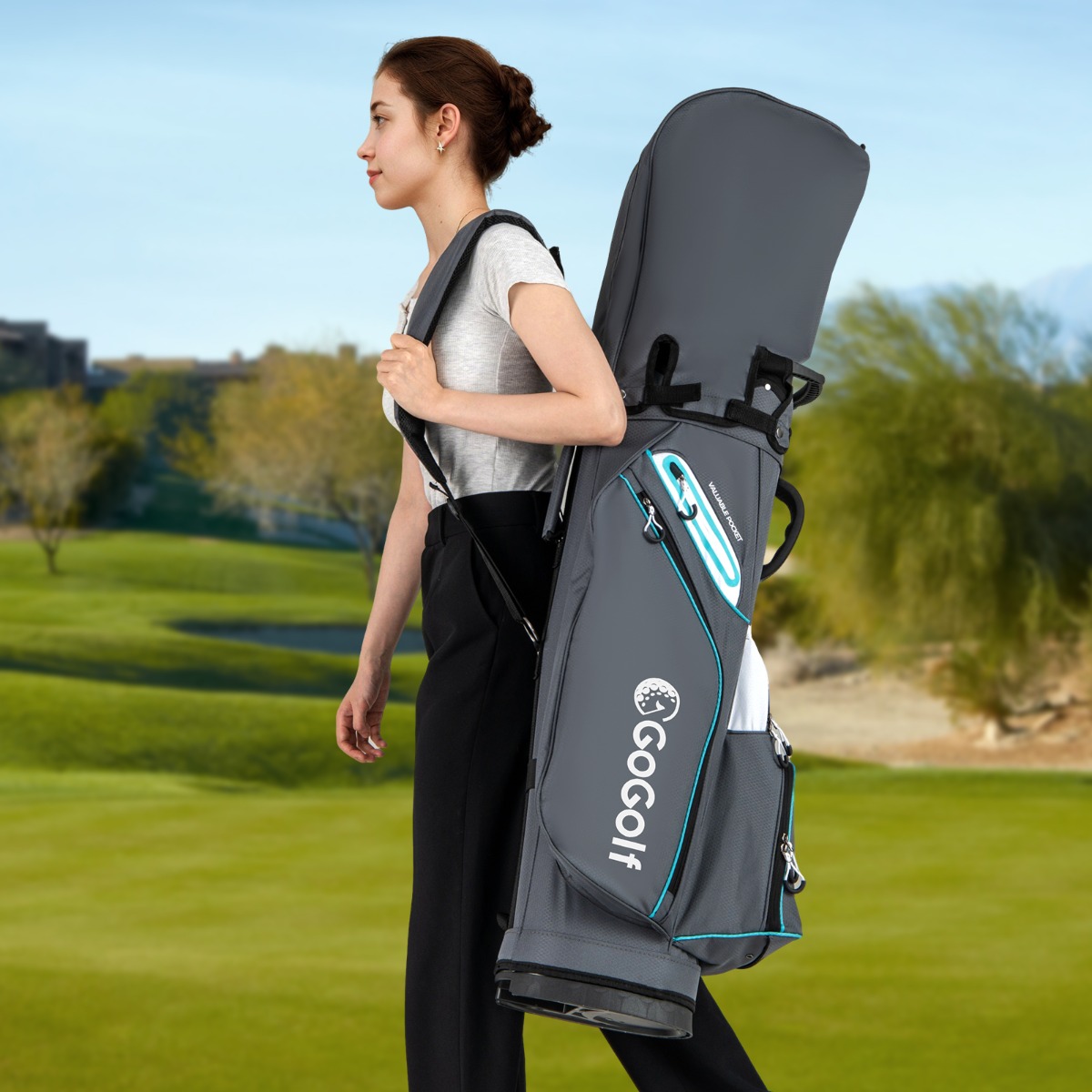 Golfbag Leichtes Golf Cart Bag mit 14 er Unterteilung Wasserabweisende Golftasche Grau