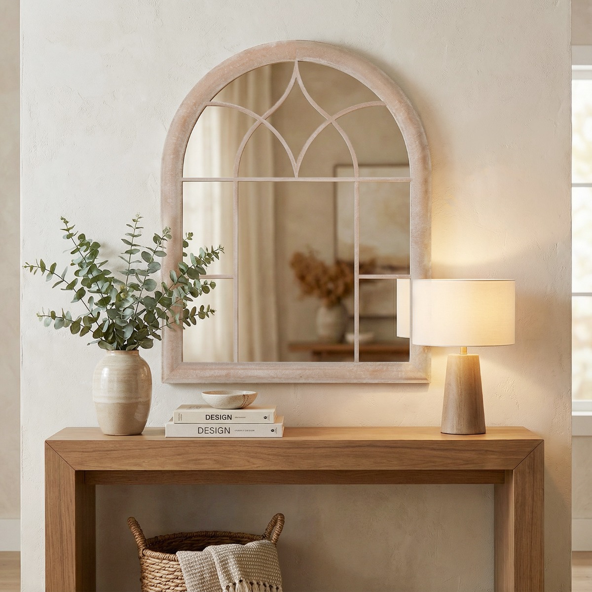 Gartenspiegel mit Metallrahmen Bogen Wandspiegel Dekospiegel Fensterspiegel 69 x 88,5cm