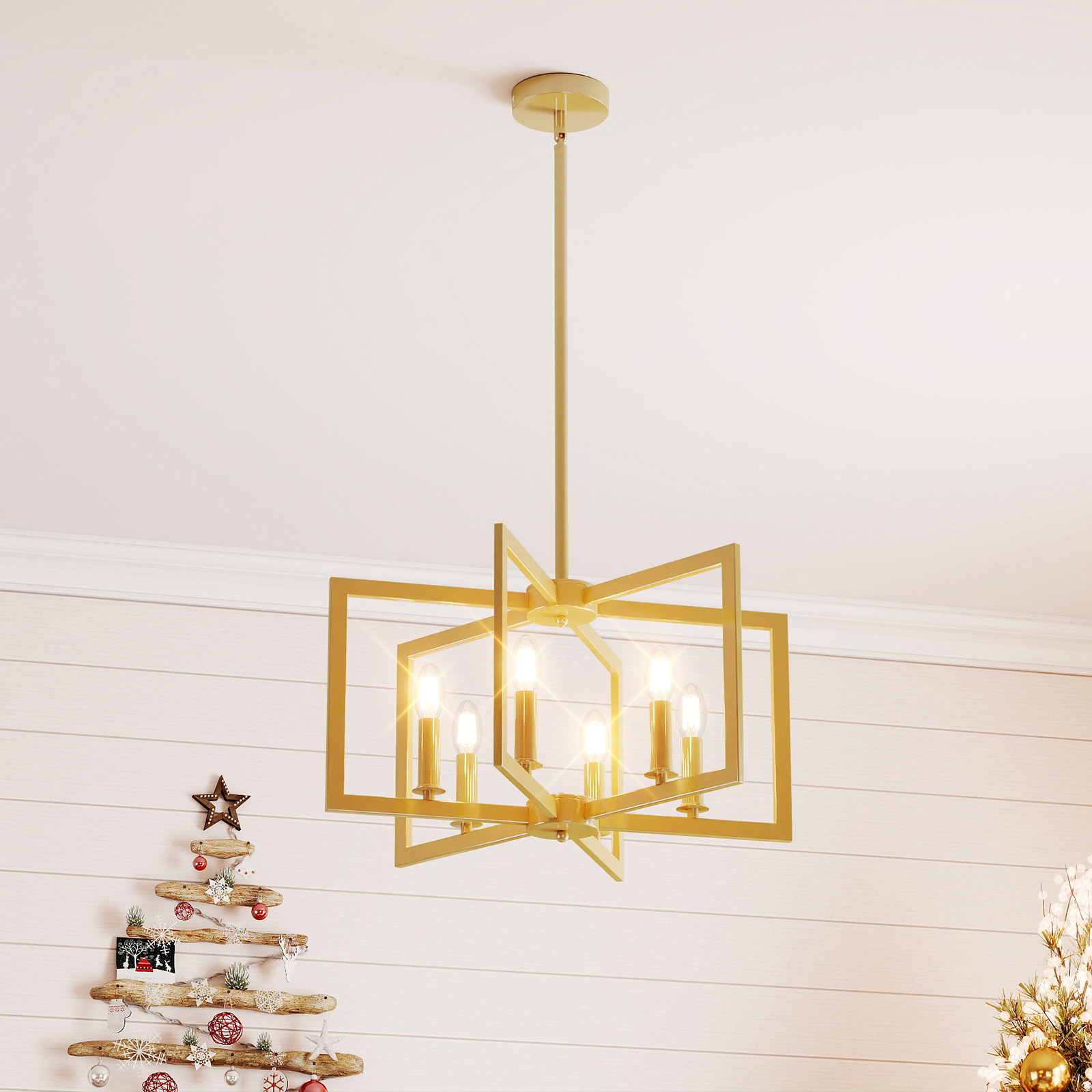 6-flammiger Kronleuchter Deckenleuchte industriell Pendelleuchte mit 67-157 cm verstellbarer Höhe Golden