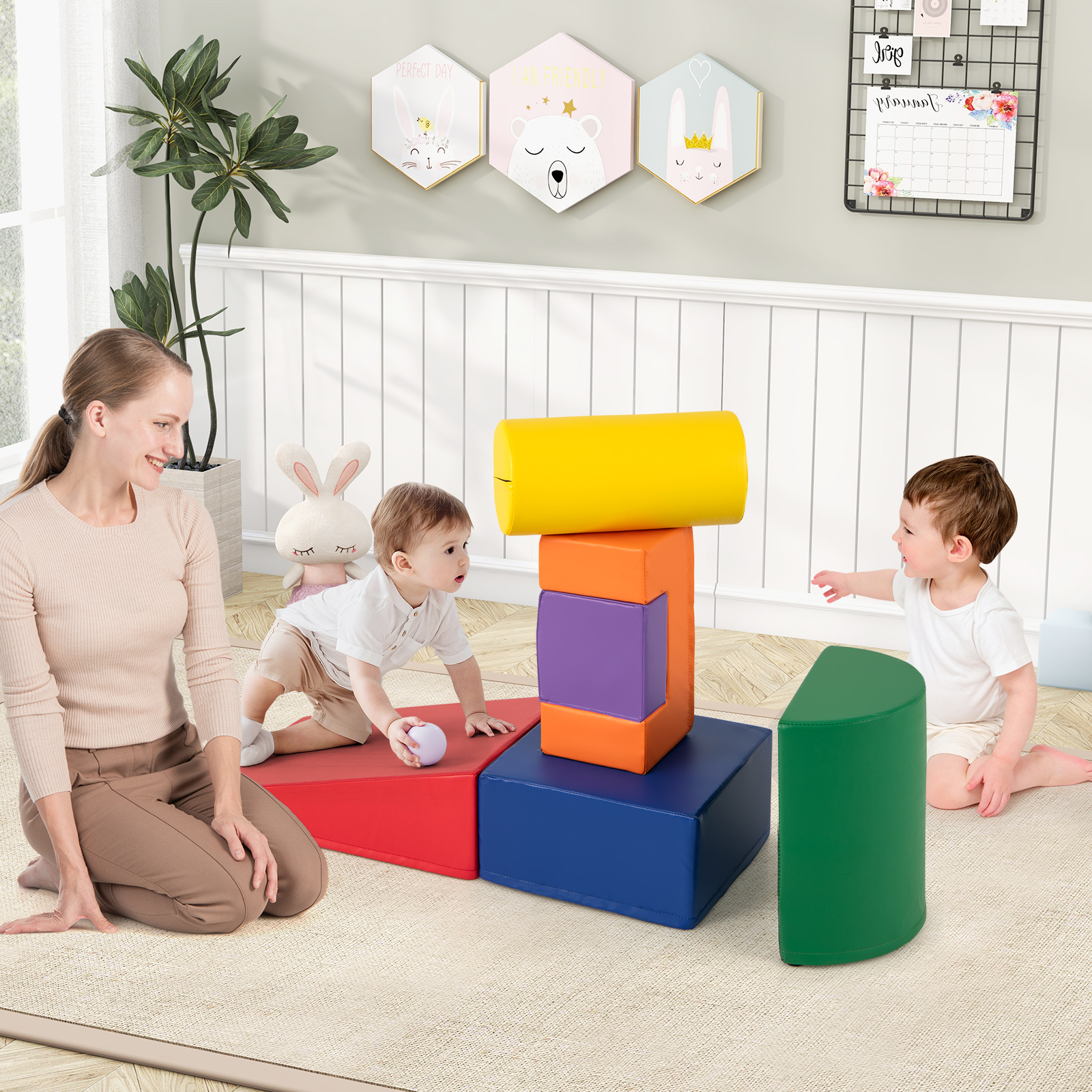 6 STK. Schaumstoffbausteine Riesenbausteine zum Toben und Klettern Softbausteine aus Schaumstoff Rot+Orange
