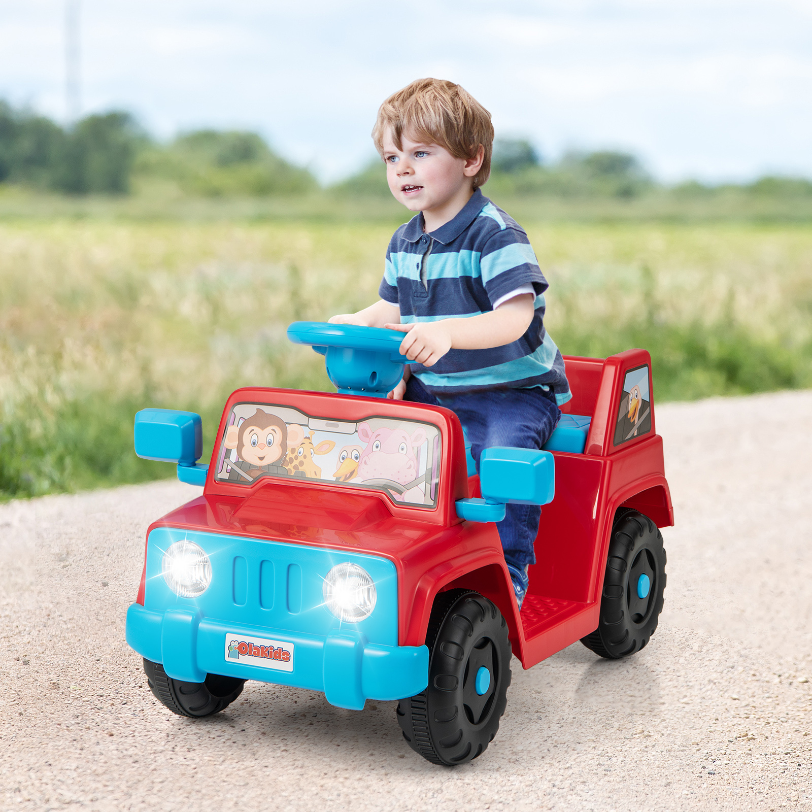 6V Kinderfahrzeug für Kleinkinder Spielauto mit Soundeffekten Ein-Knopf-Start Getränkehalter Aufbewahrungsfach Rot