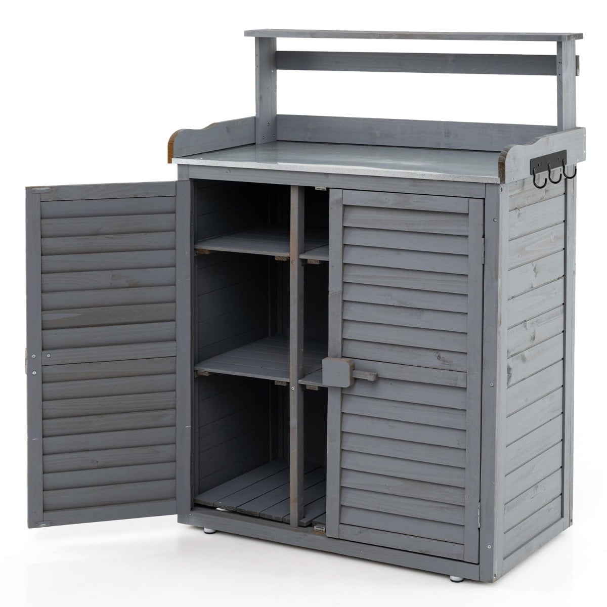 Outdoor Pflanztisch mit Unterschrank & Verzinkter Arbeitsplatte & Abnehmbaren Regalen Grau