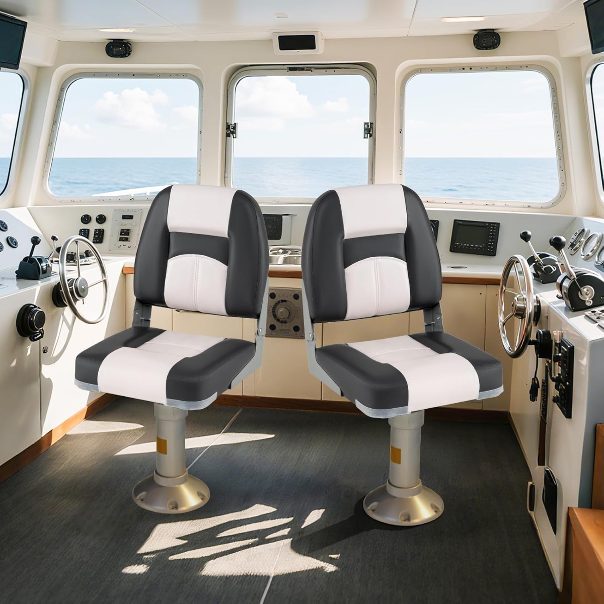 2er Set Bootssitz Bootsstuhl mit 7 cm Dicker Schaumstoffpolsterung & Niedriger Rückenlehne