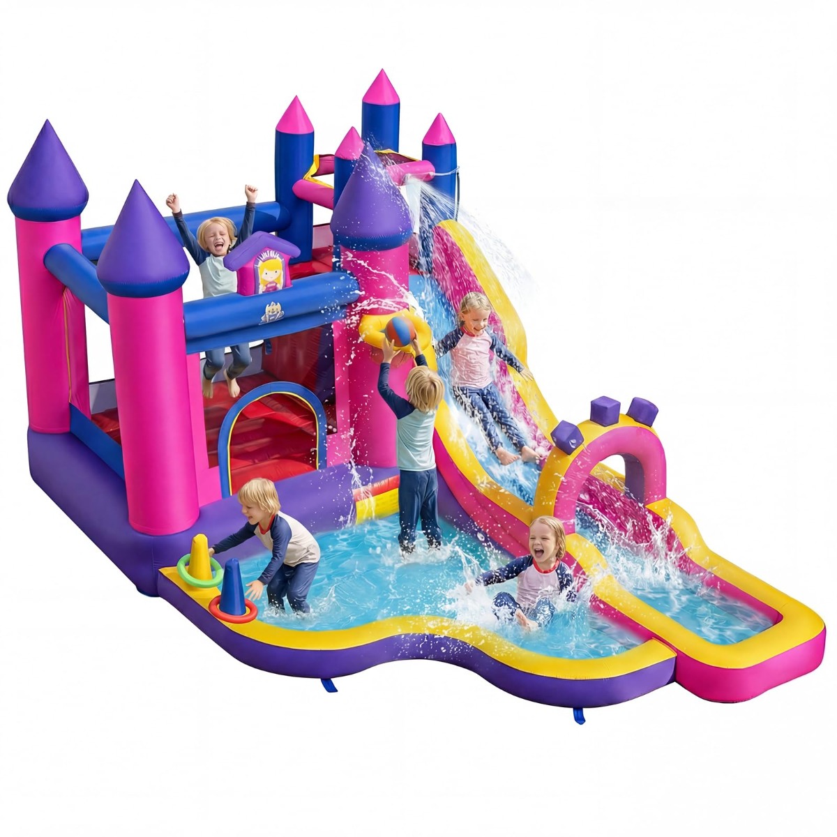 Aufblasbare Wasserrutsche Prinzessin Wasserpark mit langer Rutsche Sprungbereich (ohne Gebläse)