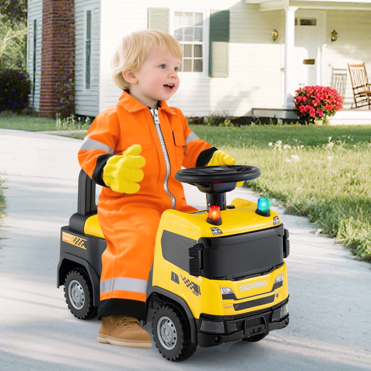 2 in 1 Rutschauto Polizeiauto mit Lenkrad & Stauraum Rutscher Auto Schiebeauto Gelb