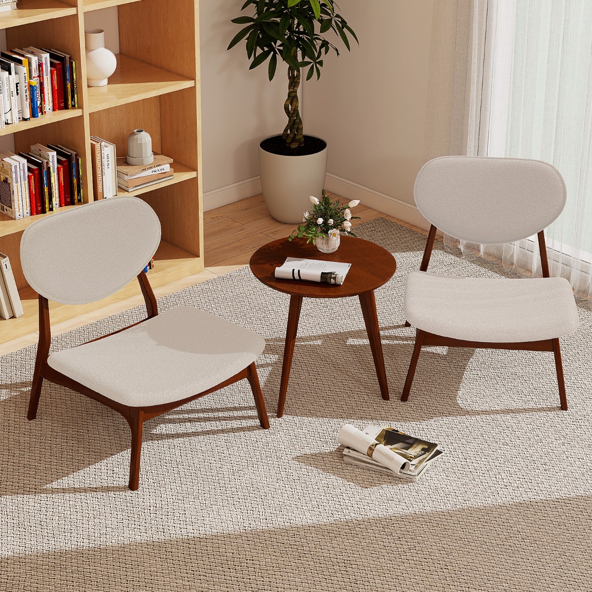 3 tlg. Sessel mit Beistelltisch Gepolstertes Loungesessel Set Kleiner Tisch mit 2 Stühlen Beige