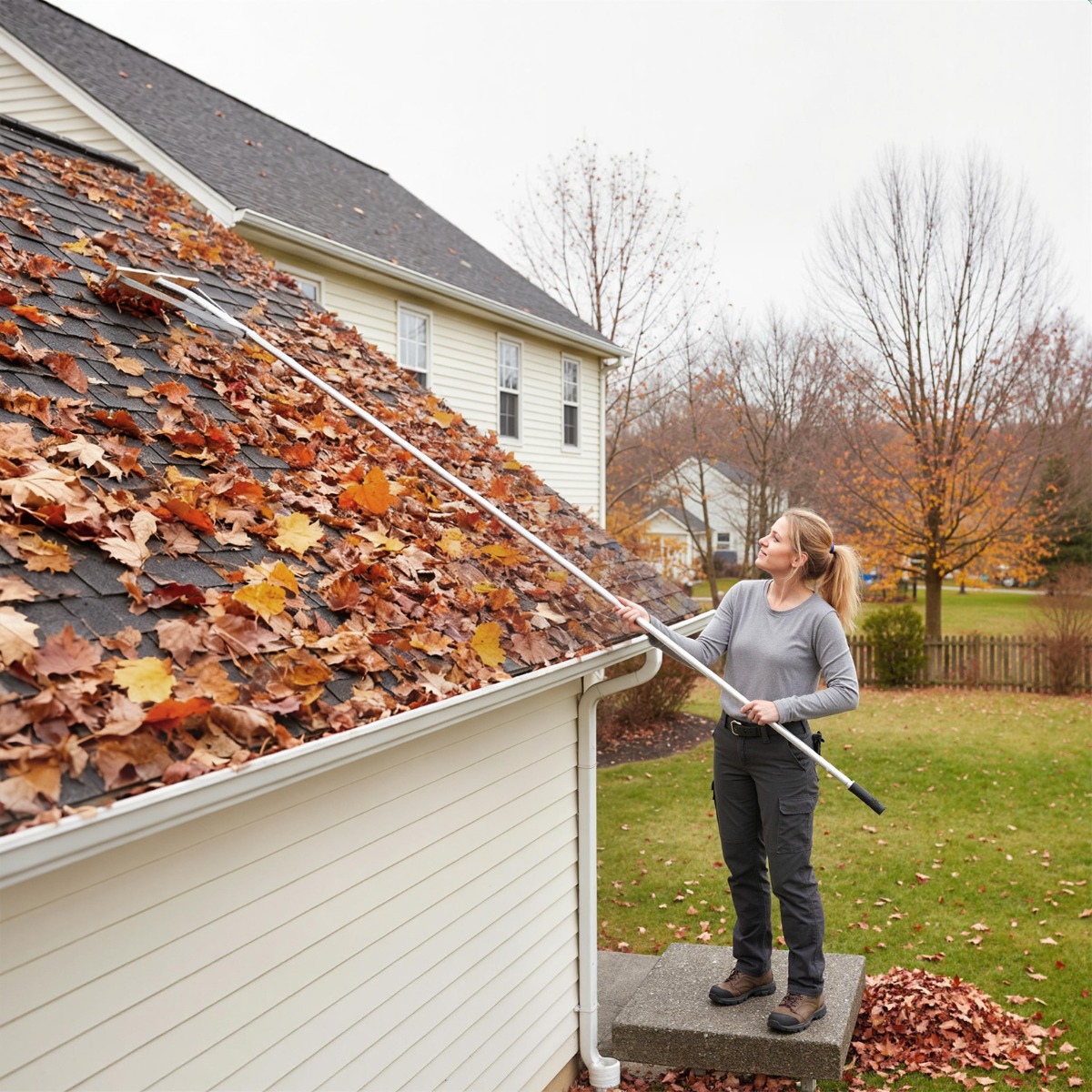 Verstellbares Dachreinigungswerkzeug mit 5 Leichten Alu Verlängerungsstangen Dachbürste Dachrechen