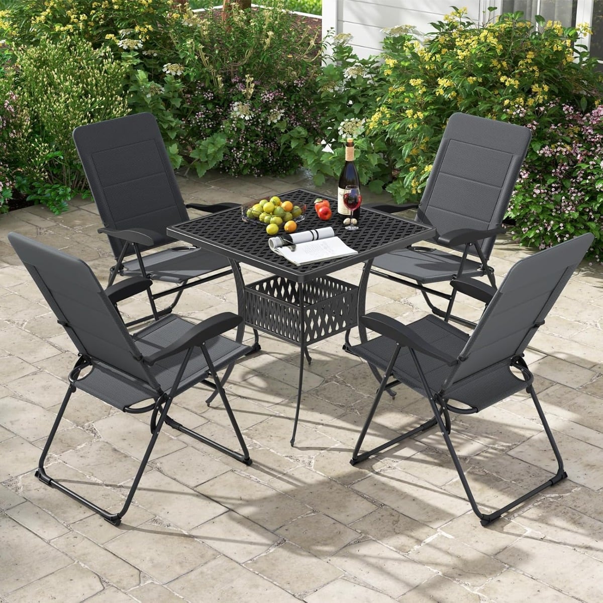 2er Set Gartenstühle mit 7-fach Verstellbarer Rückenlehne Klappstühle Balkonstühle Grau