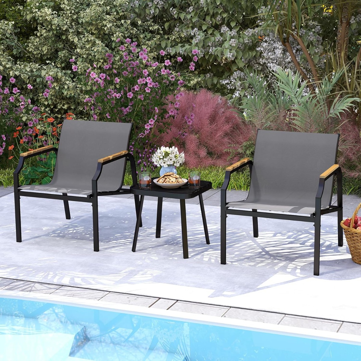 3-TLG. Gartenmöbel Set mit 2 Stühlen & Tisch Balkonset Balkonmöbel Gartengarnitur