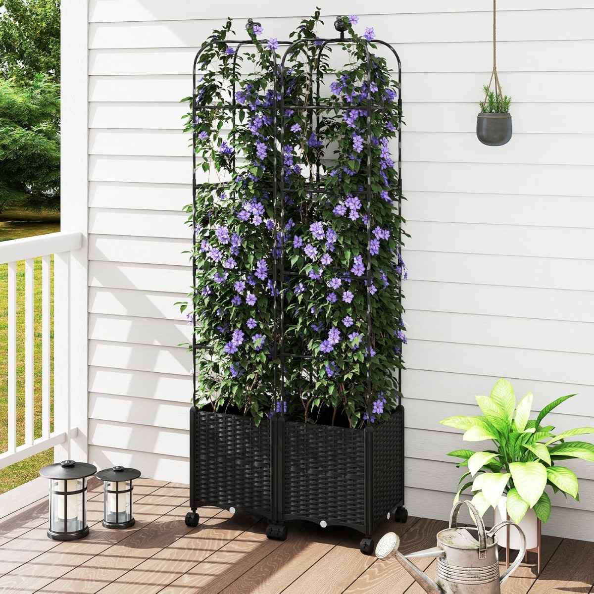 Rankhilfe mit Blumenkasten auf Rollen Garten Obelisk Höhenverstellbarer Rankgitter