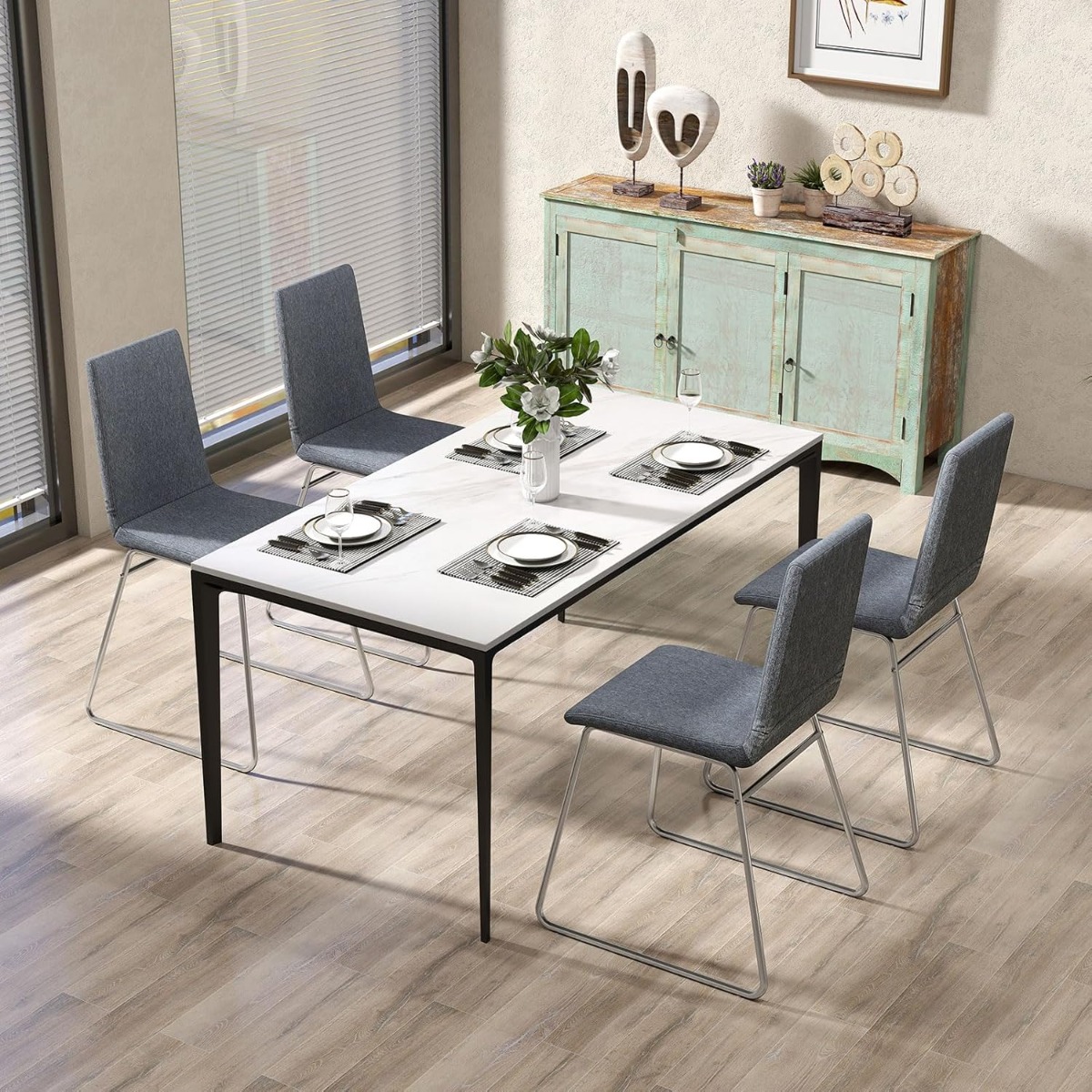 2er Set Esszimmerstühle mit Klappbarer Rückenlehne & Metallrahmen Gepolsterter Küchenstuhl