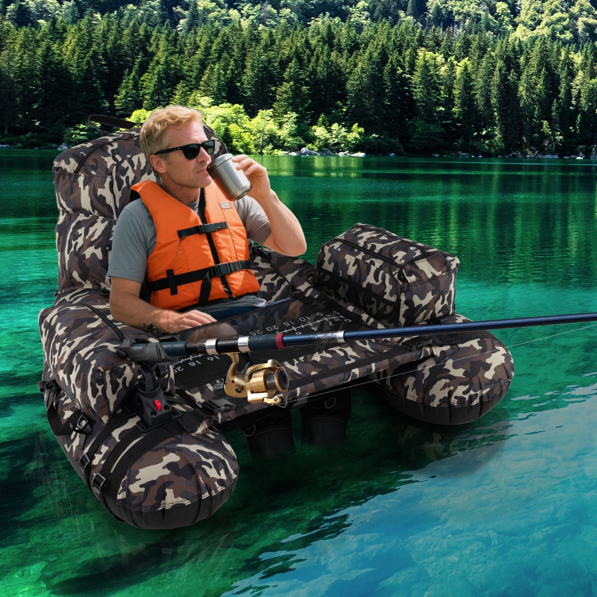 Belly Boat mit Schultergurten & Handpumpe & Paddel & Rutenhalter Belly Boot Angelboot Grün