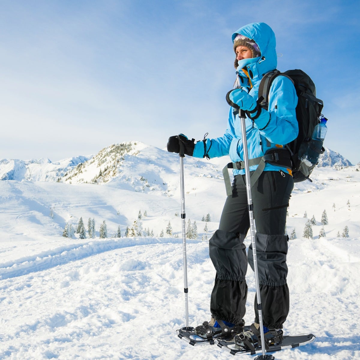 Vielseitiges Schneeschuhe-Set 63 cm ergonomische Schneeschuhe mit Doppel-Ratschenbindungssystem Silber