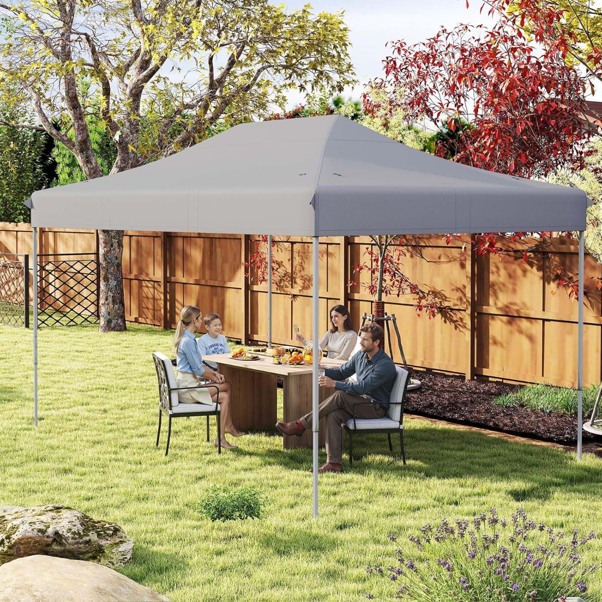 3 x 4,5 m Faltpavillon mit Rollentasche & 4 Seilen Höhenverstellbarer Pop Up Pavillon Gartenpavillon Grau