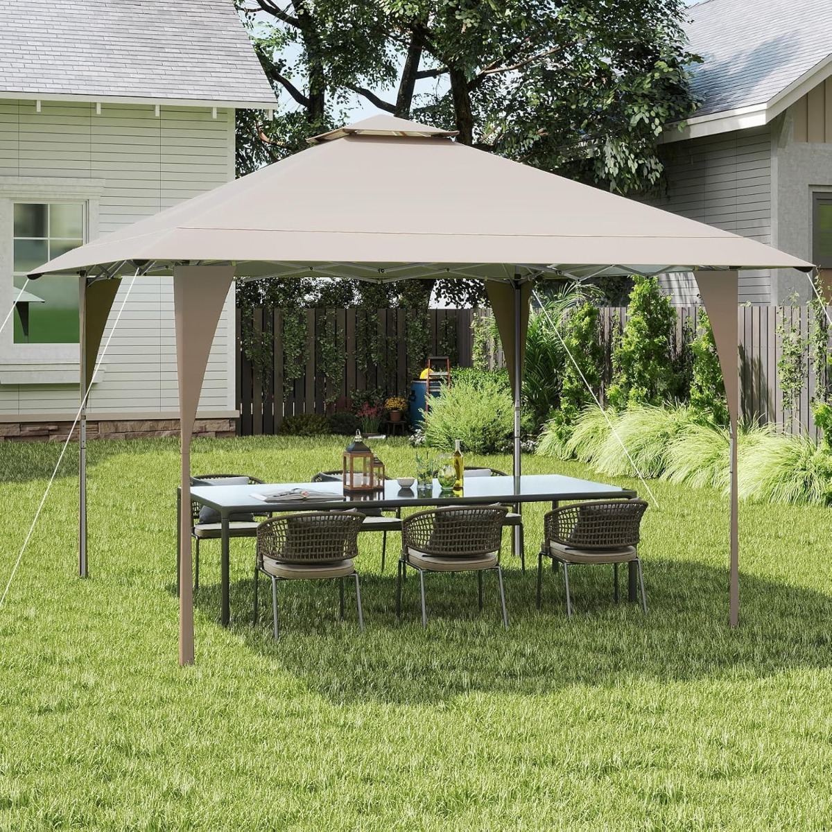 4 x 4 m Pop Up Pavillon mit Doppeldach & Metallrahmen Höhenverstellbarer Gartenpavillon